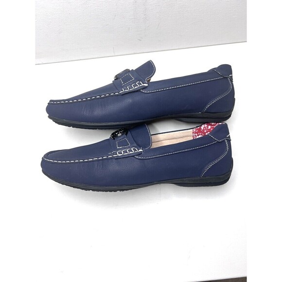 Stacy Adams Men's 10M Navy Moc Toe Bit Slip-on Driving Style Medallion Loafers - Picture 4 of 7